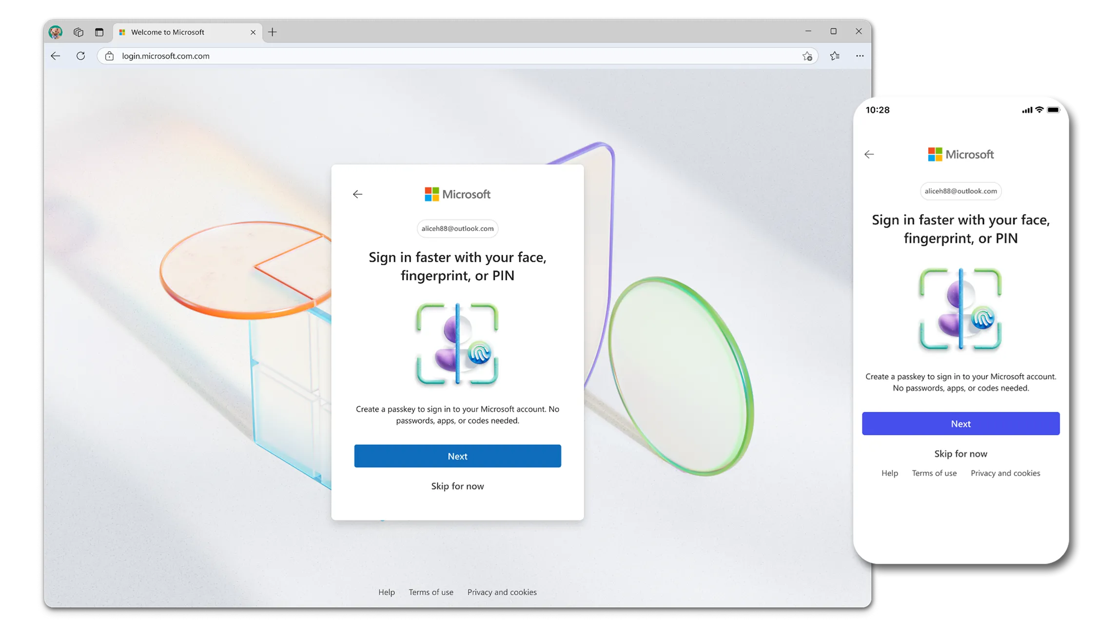 Giao diện minh họa tài khoản Microsoft không mật khẩu, cho phép đăng nhập an toàn hơn với passkey