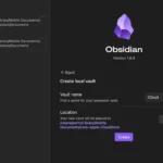 Giao diện Obsidian hiển thị thư mục iCloud đã chọn để đồng bộ hóa vault, minh họa khả năng lưu trữ dữ liệu cục bộ linh hoạt