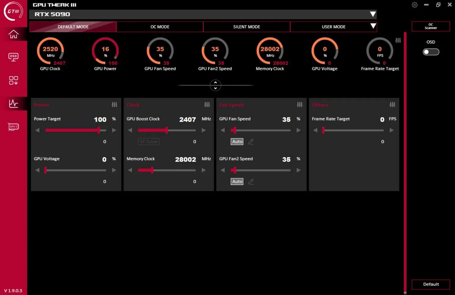 Giao diện phần mềm Asus GPU Tweak III hiển thị các tùy chọn undervolt và điều chỉnh giới hạn công suất cho card đồ họa, tối ưu hiệu năng và nhiệt độ GPU.