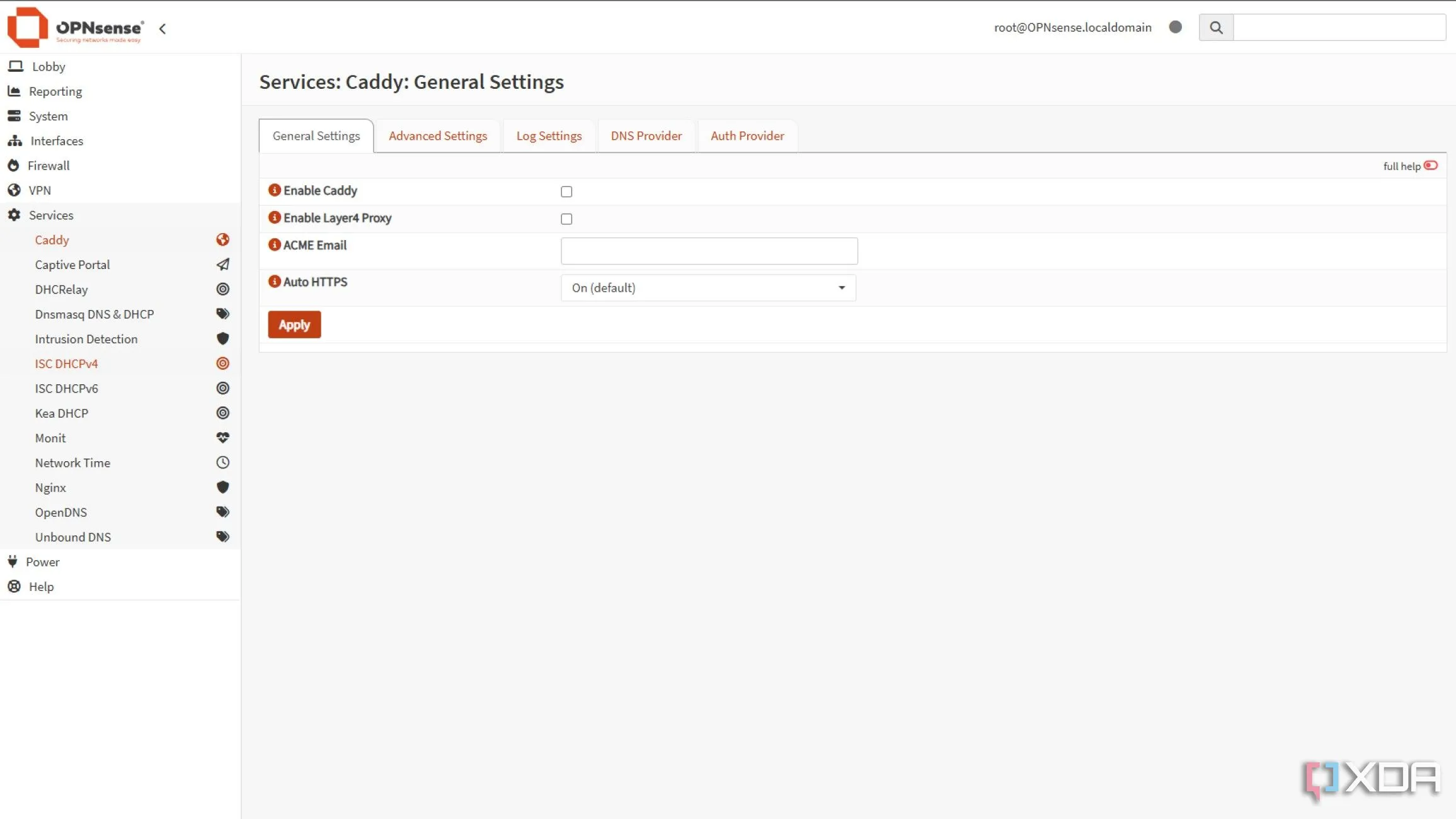 Giao diện plugin Caddy Reverse Proxy trên OPNsense, hiển thị các lựa chọn dịch vụ Nginx