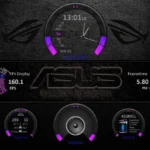 Giao diện Rainmeter SYSMonitor hiển thị thông số hệ thống trên desktop với hình nền tối và điểm nhấn màu tím