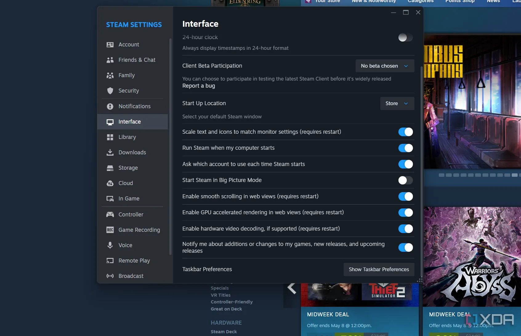 Giao diện Steam Big Picture Mode được khởi động tự động, mang lại trải nghiệm tương tự console trên màn hình lớn.