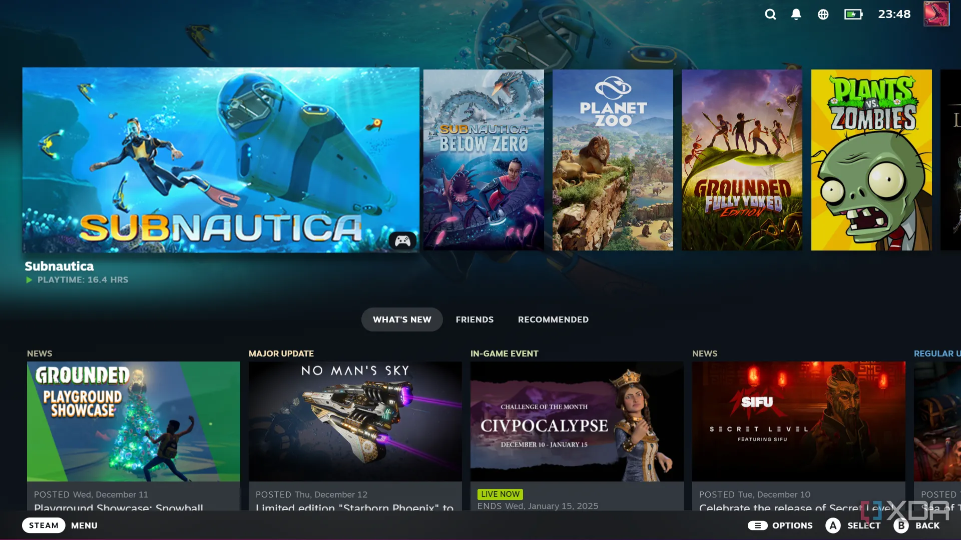 Giao diện Steam Big Picture mode tối ưu cho trải nghiệm chơi game trên TV bằng tay cầm
