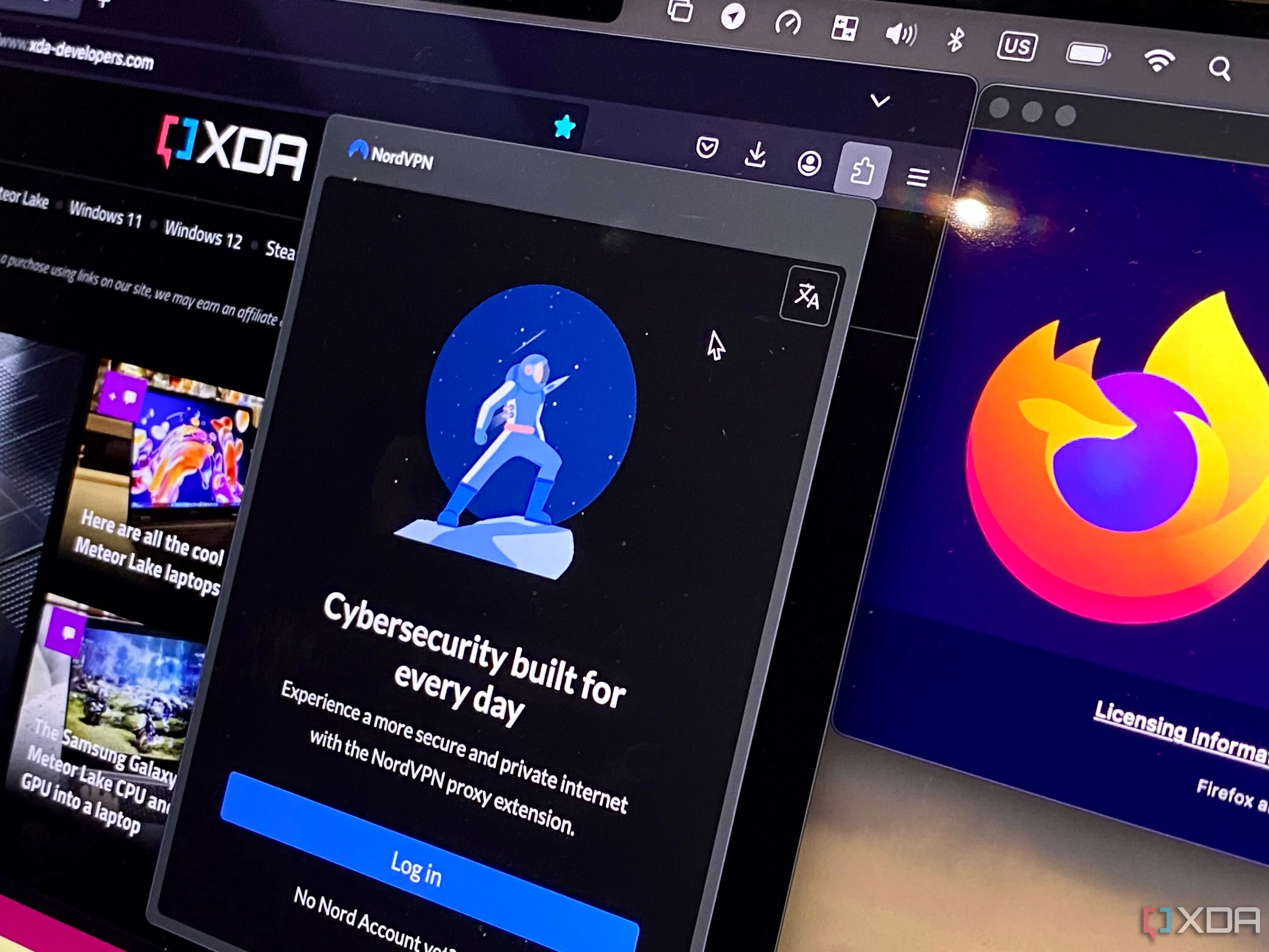 Giao diện tiện ích NordVPN trên Firefox, một ví dụ về dịch vụ VPN phổ biến
