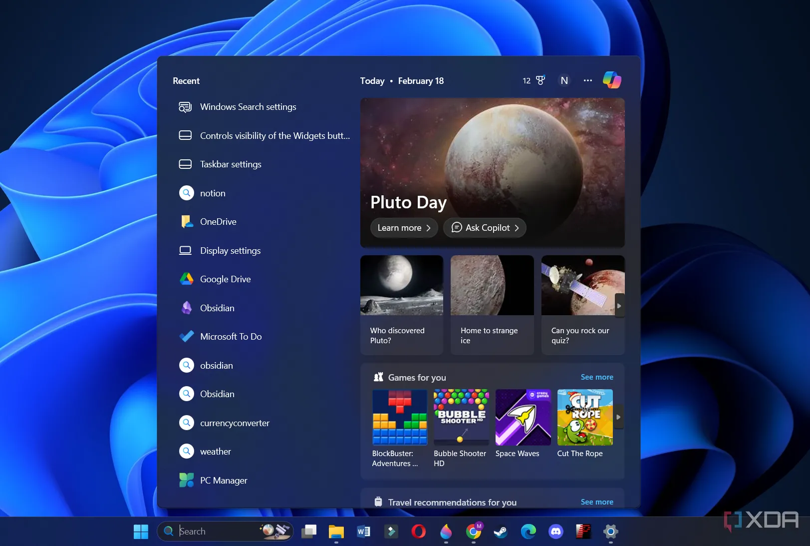 Giao diện tìm kiếm Windows 11 với nút Copilot bên cạnh hộp tìm kiếm