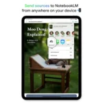 Giao diện tính năng Nguồn (Sources) của NotebookLM trên ứng dụng di động, hiển thị các tài liệu đã tải lên như PDF và trang web.