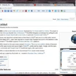 Giao diện trình duyệt Rockmelt hiển thị trang Wikipedia, nổi bật tính năng tích hợp mạng xã hội Facebook