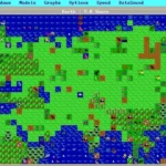 Giao diện trò chơi SimEarth với các yếu tố mô phỏng sự sống và địa hình hành tinh