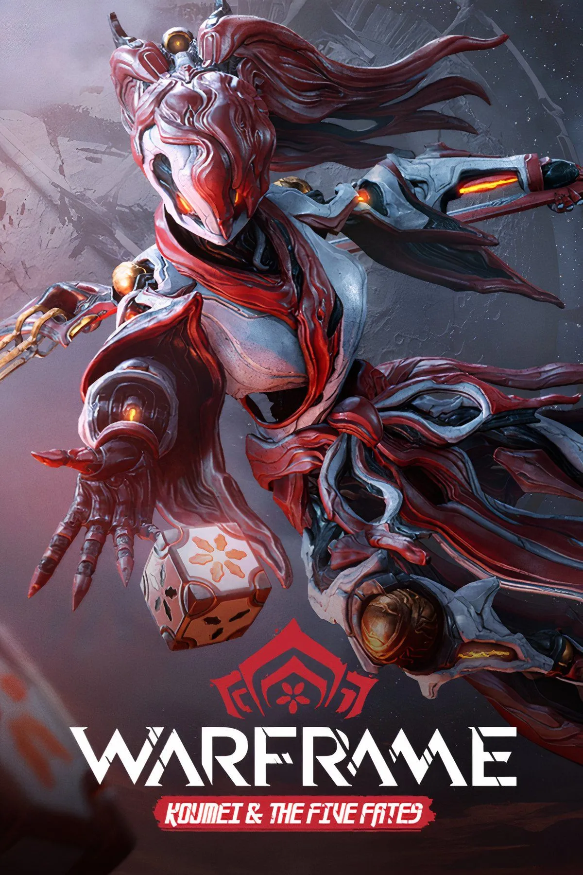 Giao diện trong game Warframe, hiển thị nhân vật Warframe trong tư thế chiến đấu