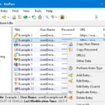 Giao diện ứng dụng máy tính KeePass hiển thị cơ sở dữ liệu mật khẩu được mã hóa an toàn
