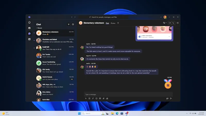 Giao diện ứng dụng Microsoft Teams phiên bản mới trên Windows 11