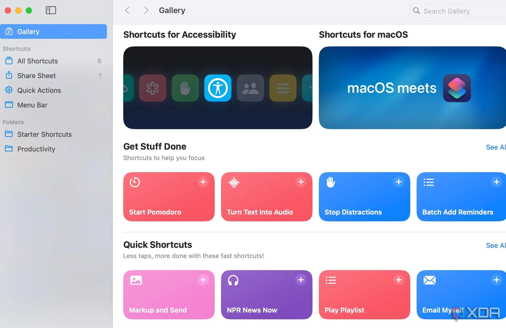 Giao diện ứng dụng Phím tắt (Shortcuts) của Apple, cho phép người dùng tạo các quy trình tự động hóa phức tạp trên macOS.