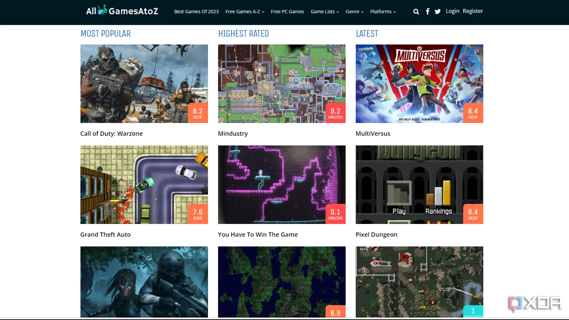 Giao diện website AllGamesAtoZ hiển thị danh sách các game miễn phí được cập nhật.