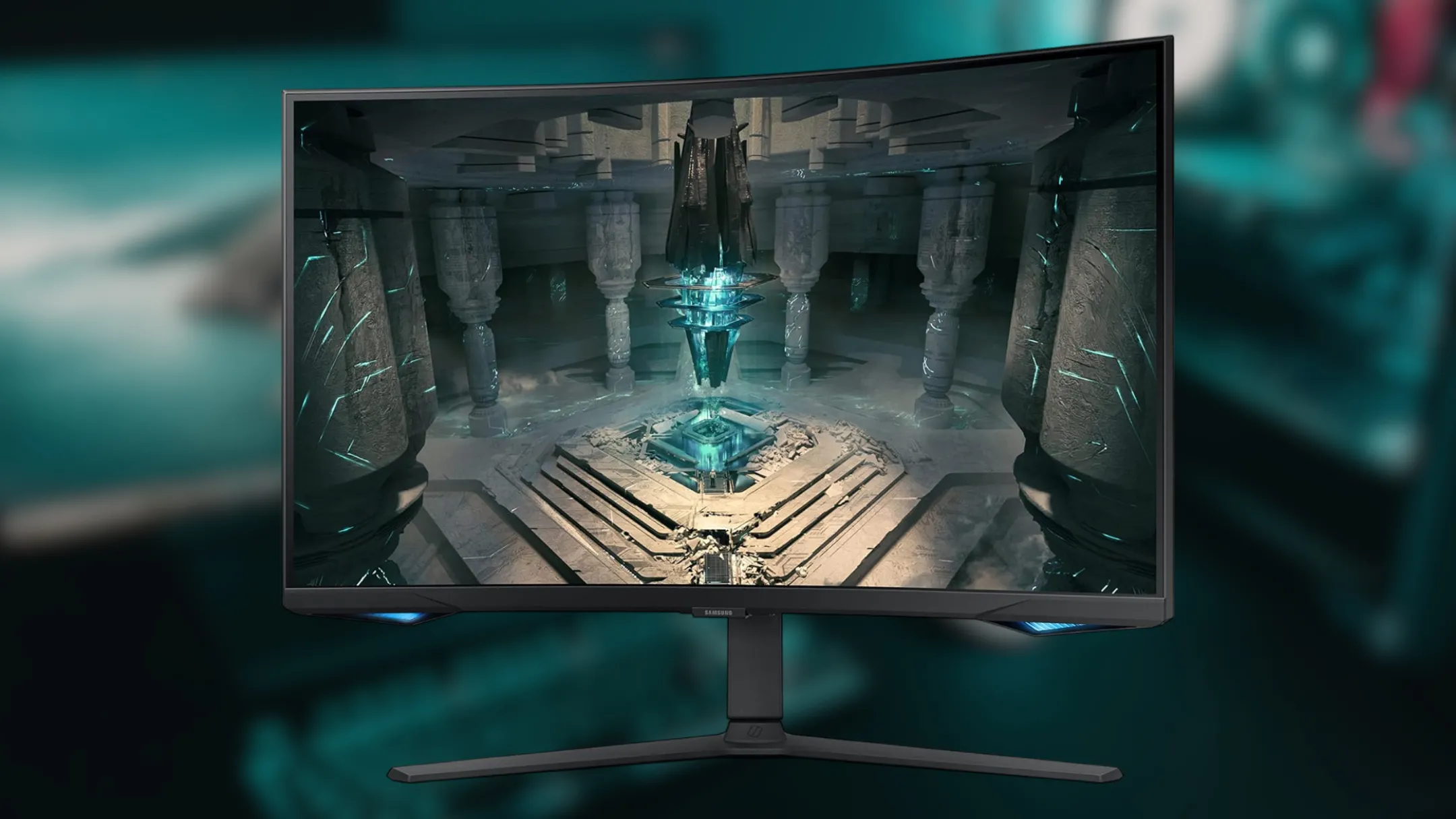 Góc nhìn chi tiết màn hình Samsung Odyssey G65B 32 inch với đèn RGB phía sau