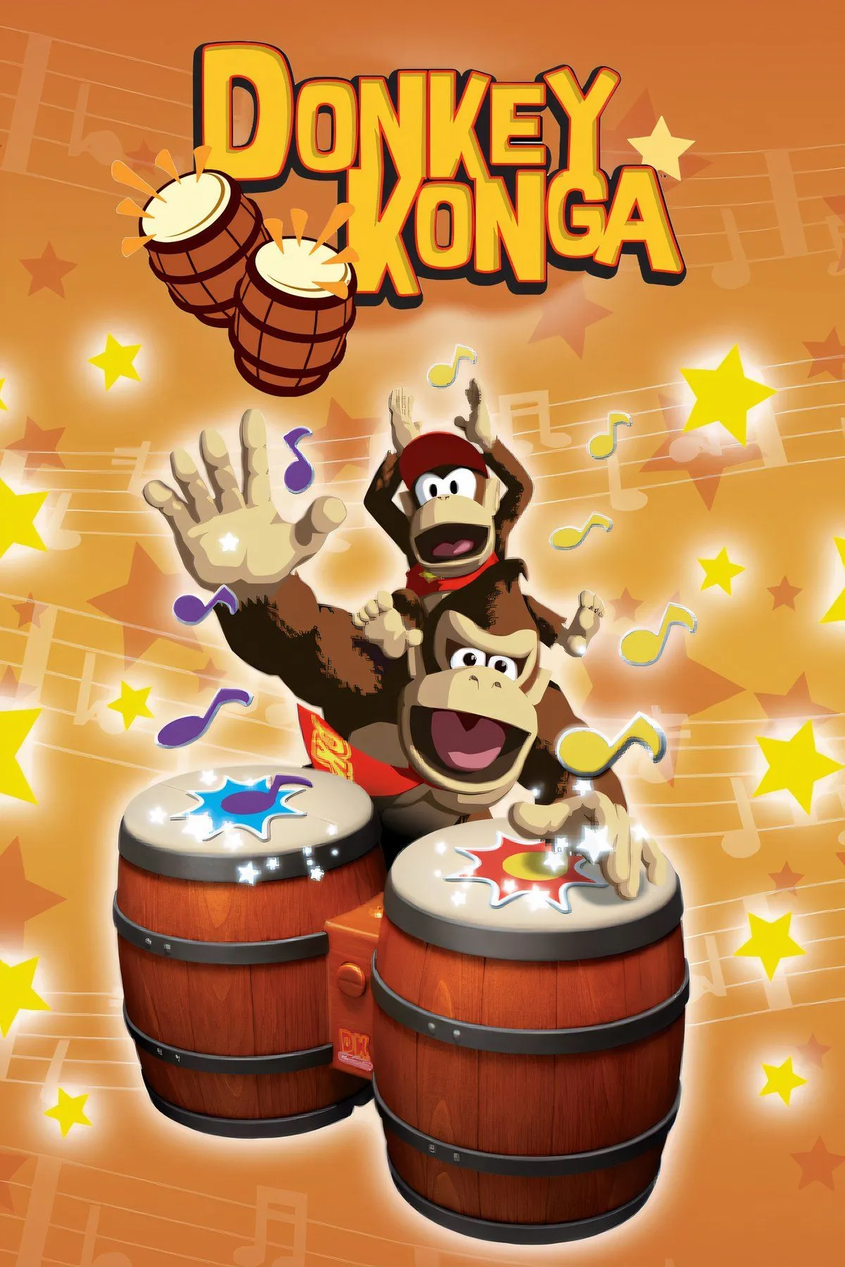 Hình ảnh bìa game Donkey Konga, thể hiện tay cầm DK Bongo đặc trưng.