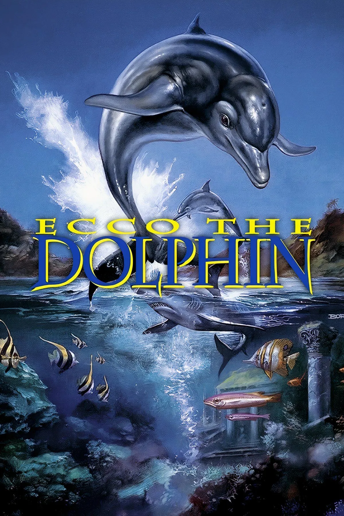 Hình ảnh cá heo Ecco trên bìa game gốc năm 1992, biểu tượng của series Ecco the Dolphin trên Sega Mega Drive