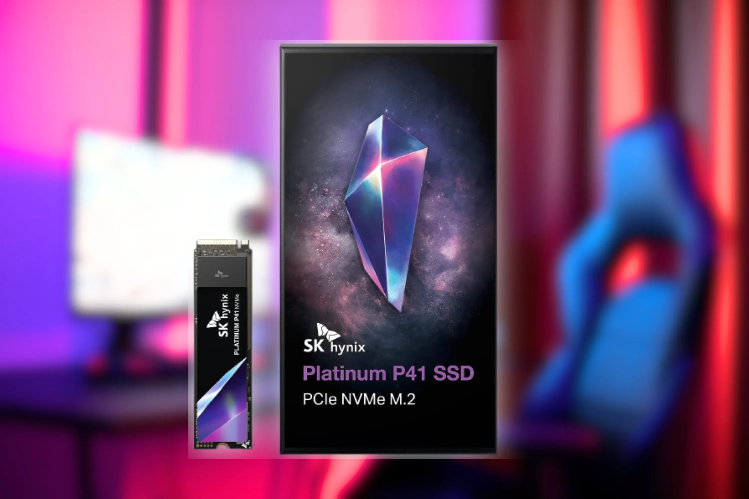 Hình ảnh cận cảnh SSD SK hynix Platinum P41 trên nền mờ