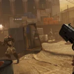 Hình ảnh game Half-Life Alyx với cảnh hành động căng thẳng, minh họa khả năng chơi trên Steam Deck không cần kính VR.