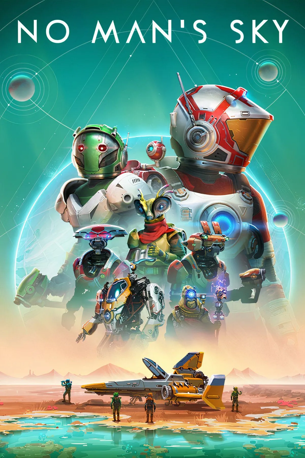 Hình ảnh game No Man's Sky với một phi thuyền khám phá hành tinh lạ, bầu trời rực rỡ và cảnh quan ngoài hành tinh độc đáo.