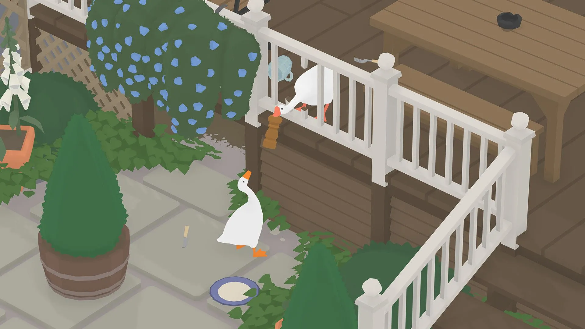 Hình ảnh gameplay của Untitled Goose Game, một tựa game indie giải đố hài hước được yêu thích trên Steam.