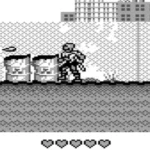 Hình ảnh gameplay từ Toxic Crusaders trên Game Boy, mô tả nhân vật Toxie đang chiến đấu trong môi trường màn hình ngang.