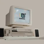 Hình ảnh máy tính Maingear Retro95 màu be, thiết kế PC cổ điển với các linh kiện hiện đại bên trong.