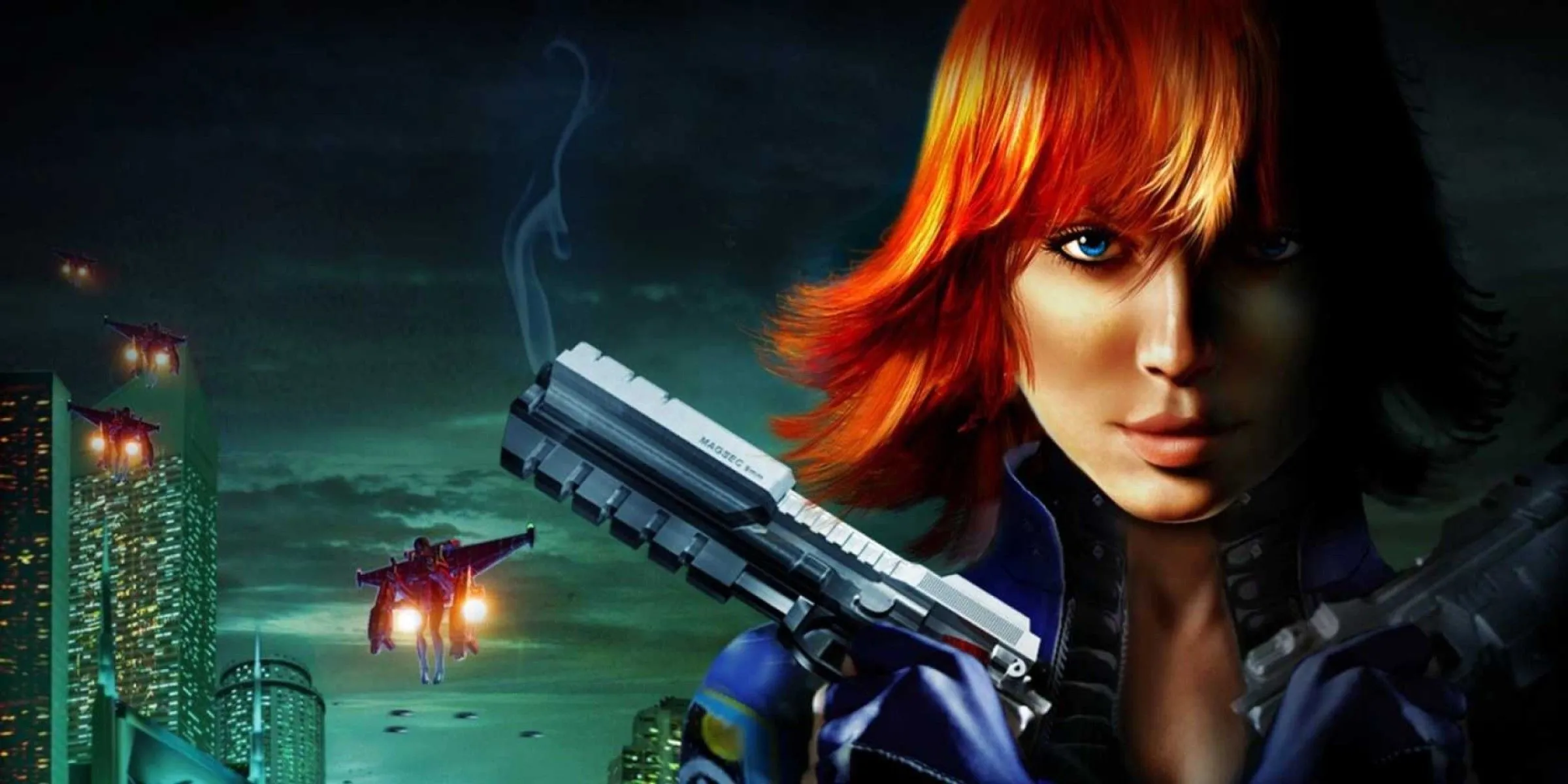 Hình ảnh quảng bá nữ điệp viên Joanna Dark trong tựa game bắn súng góc nhìn thứ nhất Perfect Dark.