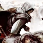 Hình ảnh quảng bá series game Assassin's Creed, thể hiện sự tương tác với các nhân vật lịch sử nổi tiếng.
