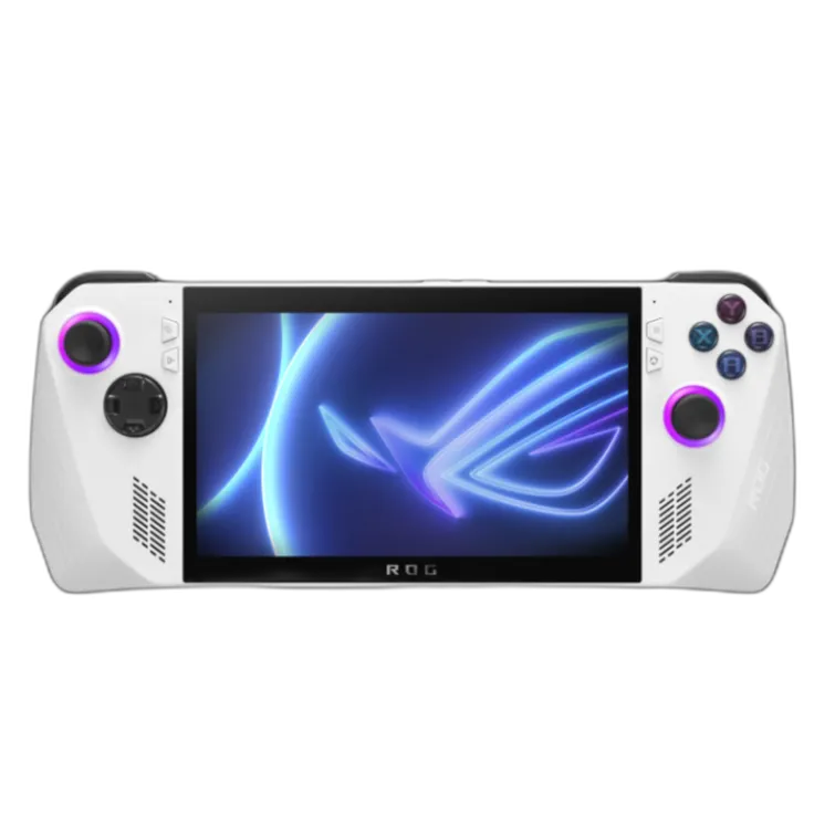 Hình ảnh render thiết bị chơi game cầm tay Asus ROG Ally với thiết kế màu trắng hiện đại