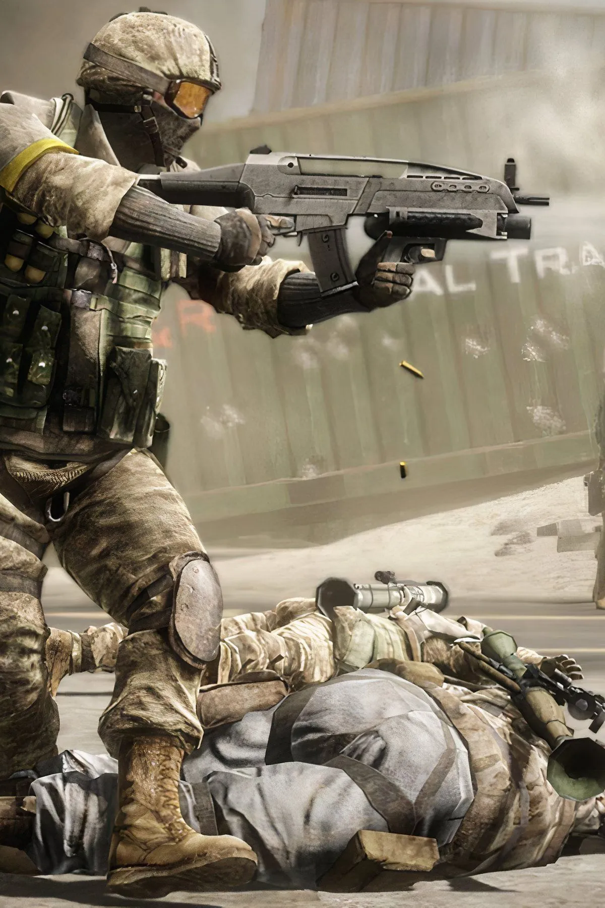 Hình ảnh tổng hợp các cảnh hành động và phá hủy môi trường trong Battlefield: Bad Company, điểm nhấn của engine Frostbite.