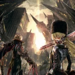 Hình ảnh tổng hợp gameplay và nhân vật trong game Code Vein, thể hiện phong cách anime đặc trưng và môi trường u ám của game nhập vai hành động này.