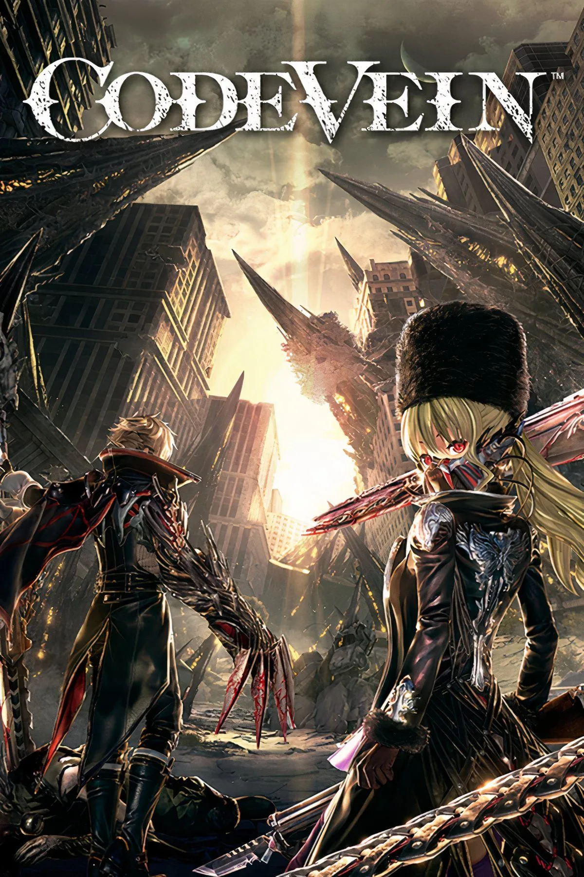 Hình ảnh tổng hợp gameplay và nhân vật trong game Code Vein, thể hiện phong cách anime đặc trưng và môi trường u ám của game nhập vai hành động này.