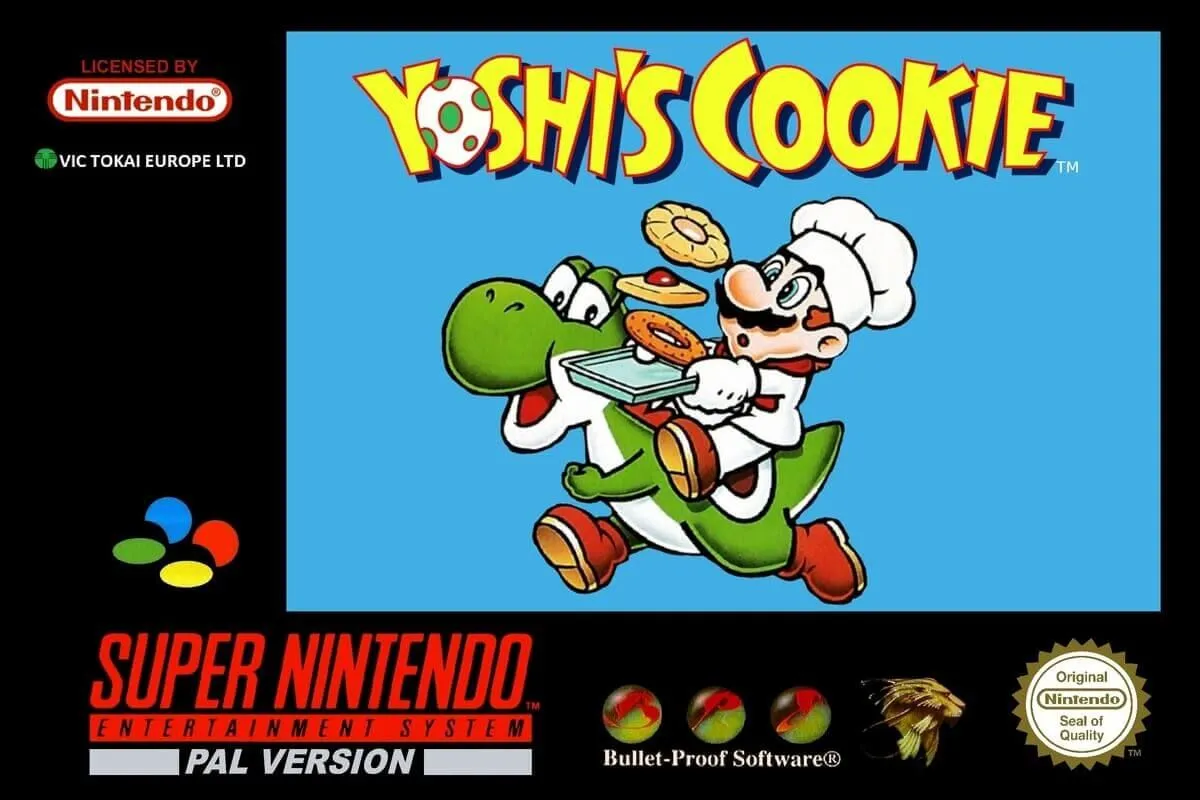 Hộp bìa phiên bản PAL của game Yoshi's Cookie trên SNES