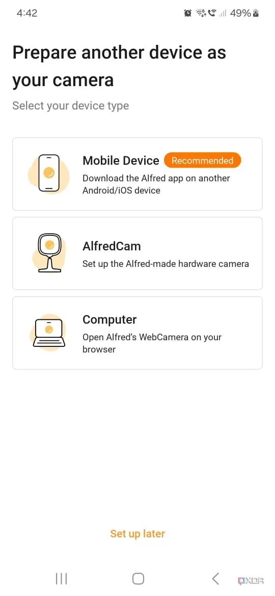 Hướng dẫn chuẩn bị và kết nối một thiết bị khác trong ứng dụng Alfred Security