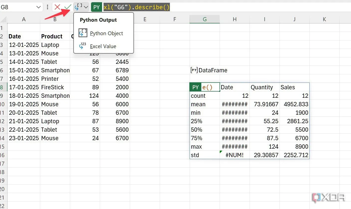 Hướng dẫn thay đổi loại đầu ra Python Object hoặc Excel Value trong Excel
