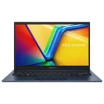 Laptop Asus Vivobook 14 màu xanh yên tĩnh nổi bật trên nền trắng, thể hiện thiết kế tinh tế của dòng máy tính xách tay giá rẻ.