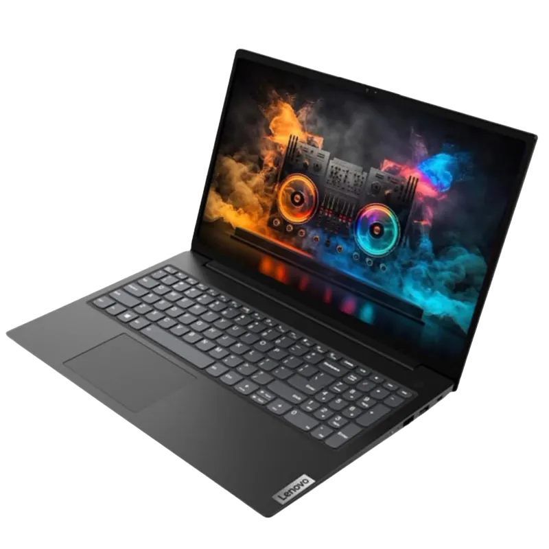 Laptop Lenovo V15 màu đen với màn hình 15.6 inch, thiết kế hiện đại