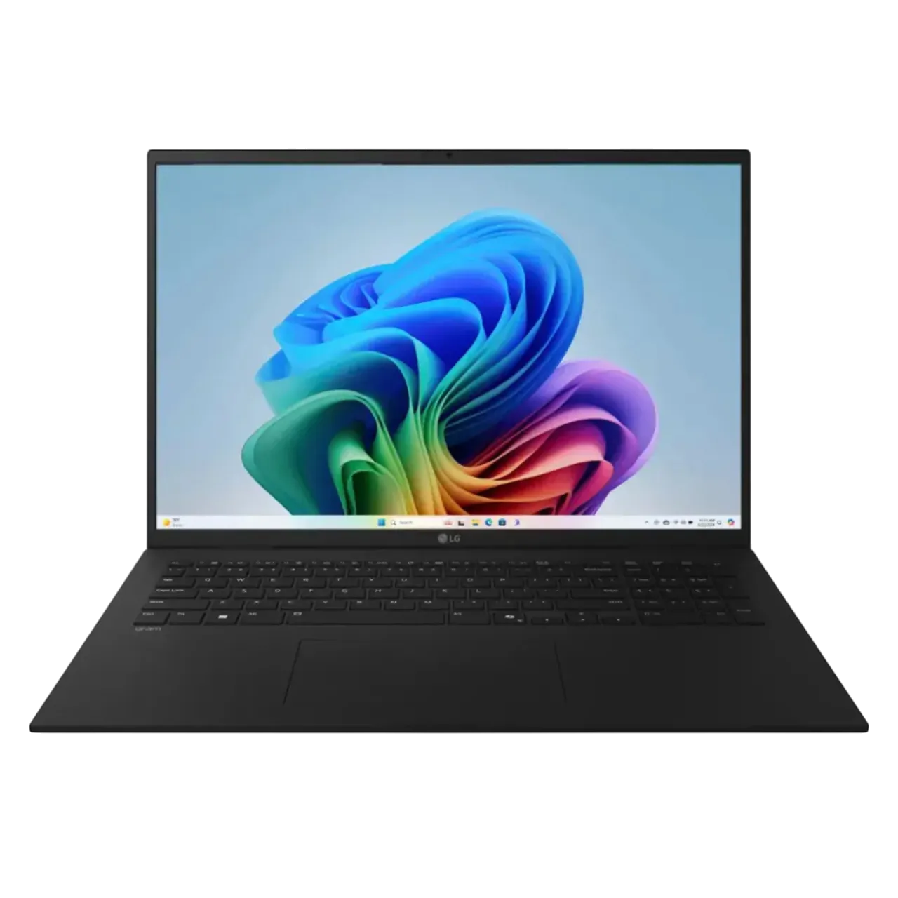 Laptop LG Gram 17 màu đen trên nền trắng, nổi bật với màn hình lớn và thiết kế mỏng nhẹ.