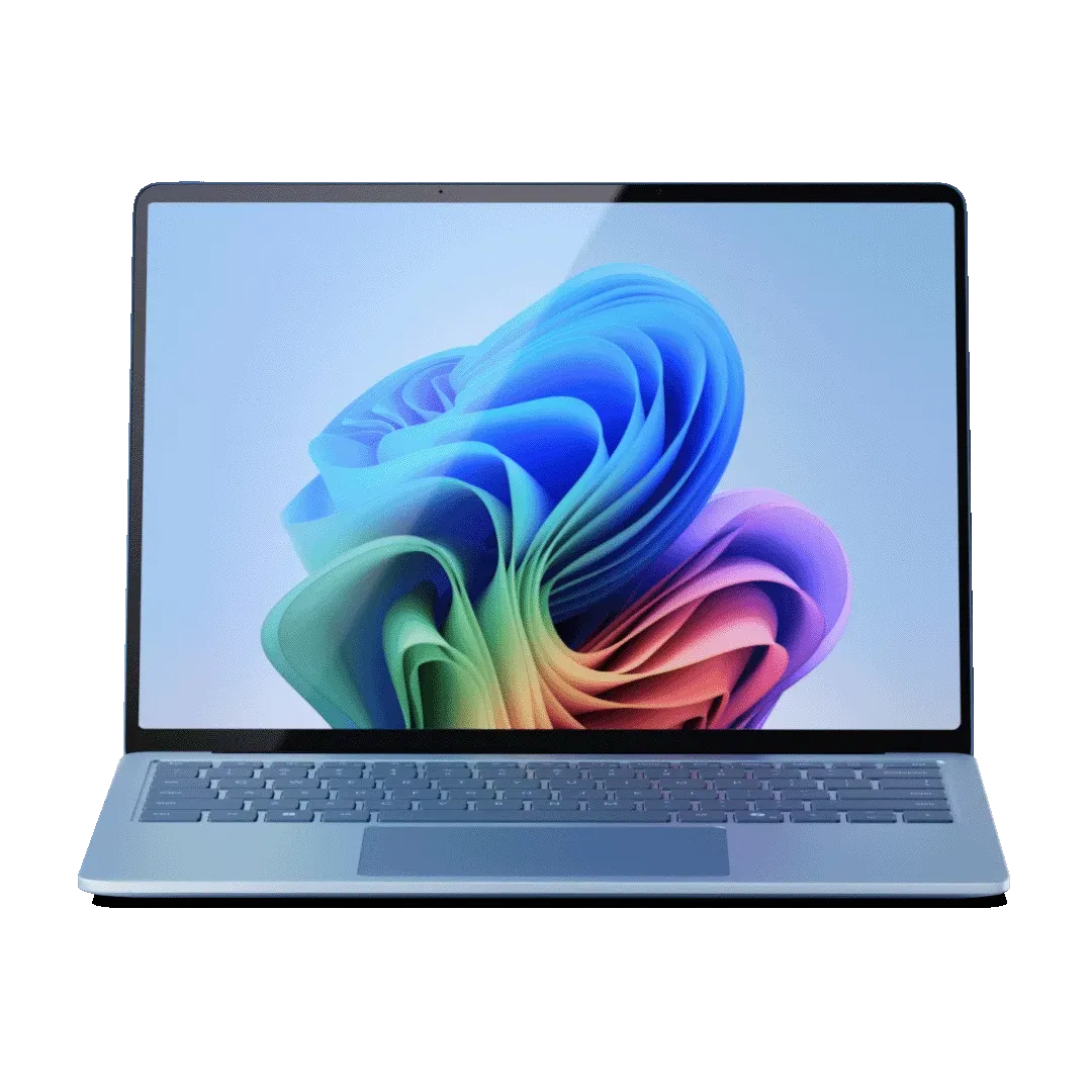 Laptop Microsoft Surface Laptop 7 màu Sapphire nhìn từ phía trước, làm nổi bật thiết kế mỏng nhẹ và màn hình sắc nét.