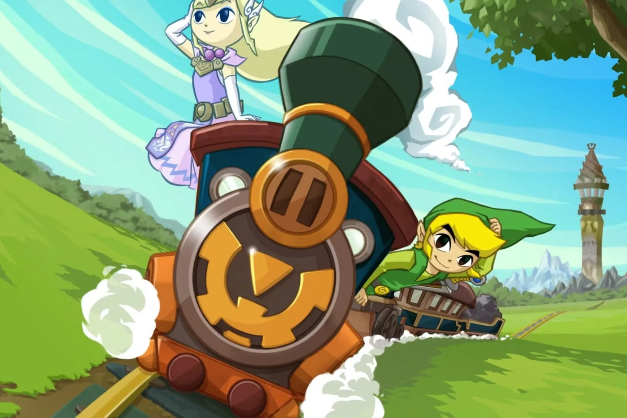 Link và Công chúa Zelda trên chuyến tàu trong The Legend of Zelda Spirit Tracks, minh họa cho việc điều khiển tàu bị vô hiệu hóa khi chơi bản lậu