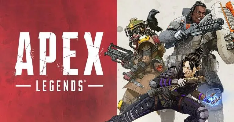 Logo Apex Legends với các nhân vật biểu tượng tạo dáng chiến đấu