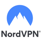 Logo của NordVPN với hình ảnh ngọn núi đơn giản trên nền vòng tròn màu xanh, biểu tượng của sự bảo mật và kết nối toàn cầu.