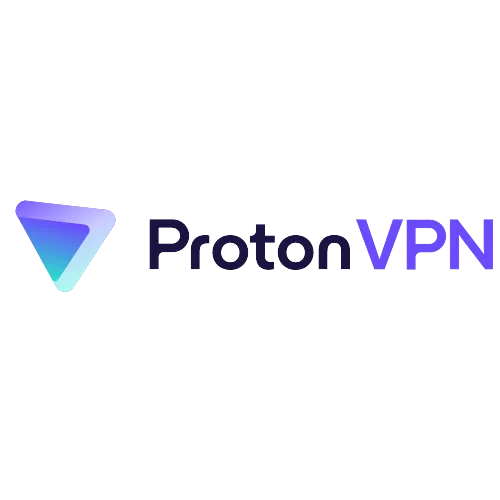Logo Proton VPN với hình tam giác màu xanh tím, biểu tượng của dịch vụ VPN bảo mật.