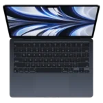 MacBook Air M2 màu Midnight đặt trên nền trong suốt, thể hiện thiết kế mỏng nhẹ và hiện đại của dòng laptop Apple.