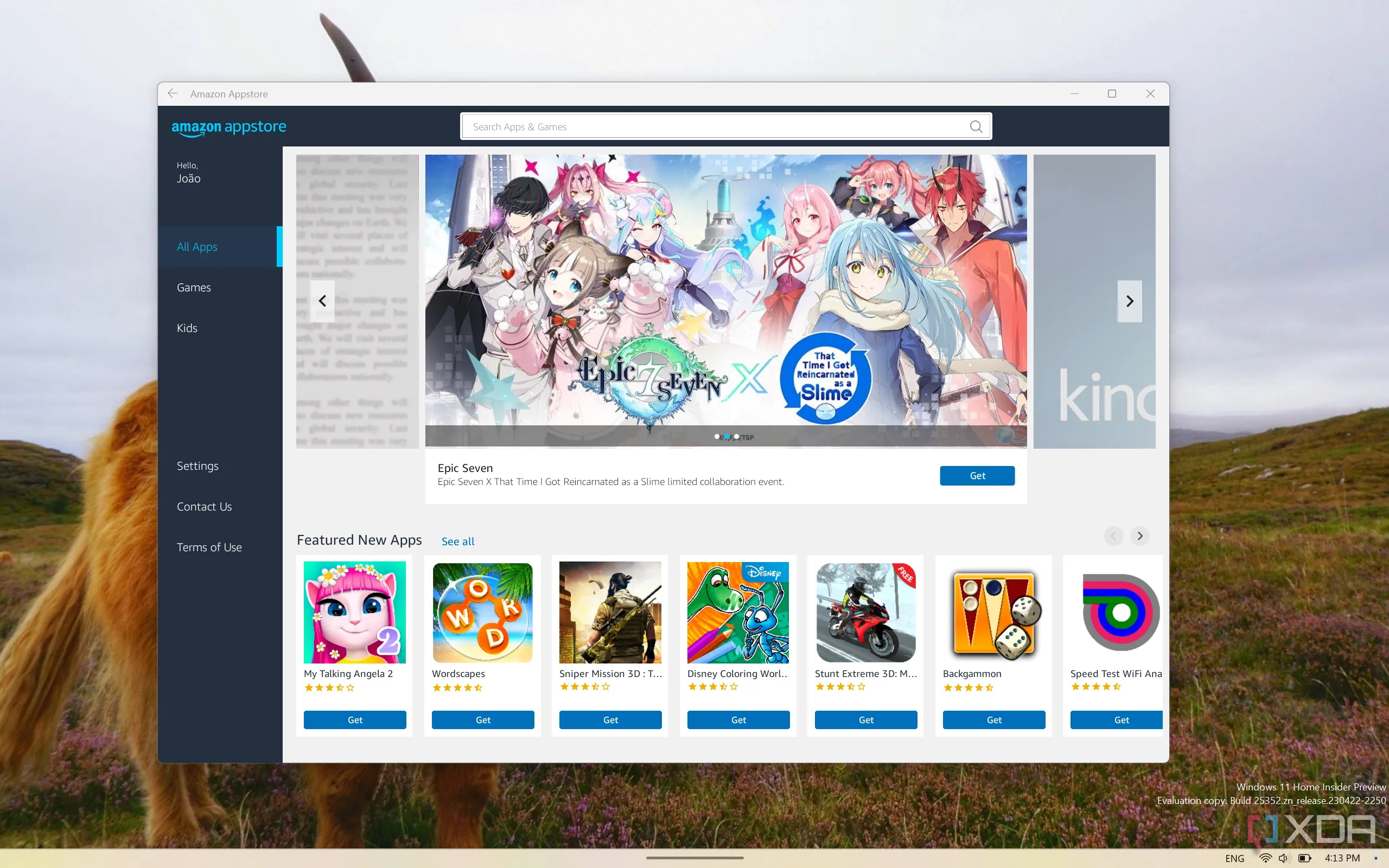 Màn hình Amazon Appstore trên Windows 11, biểu tượng cho việc tích hợp ứng dụng Android qua nền tảng Amazon