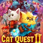 Màn hình bìa game Cat Quest II hiển thị hai nhân vật chính là mèo và chó đang cùng nhau phiêu lưu, minh họa cho lối chơi co-op và thế giới giả tưởng đầy màu sắc.