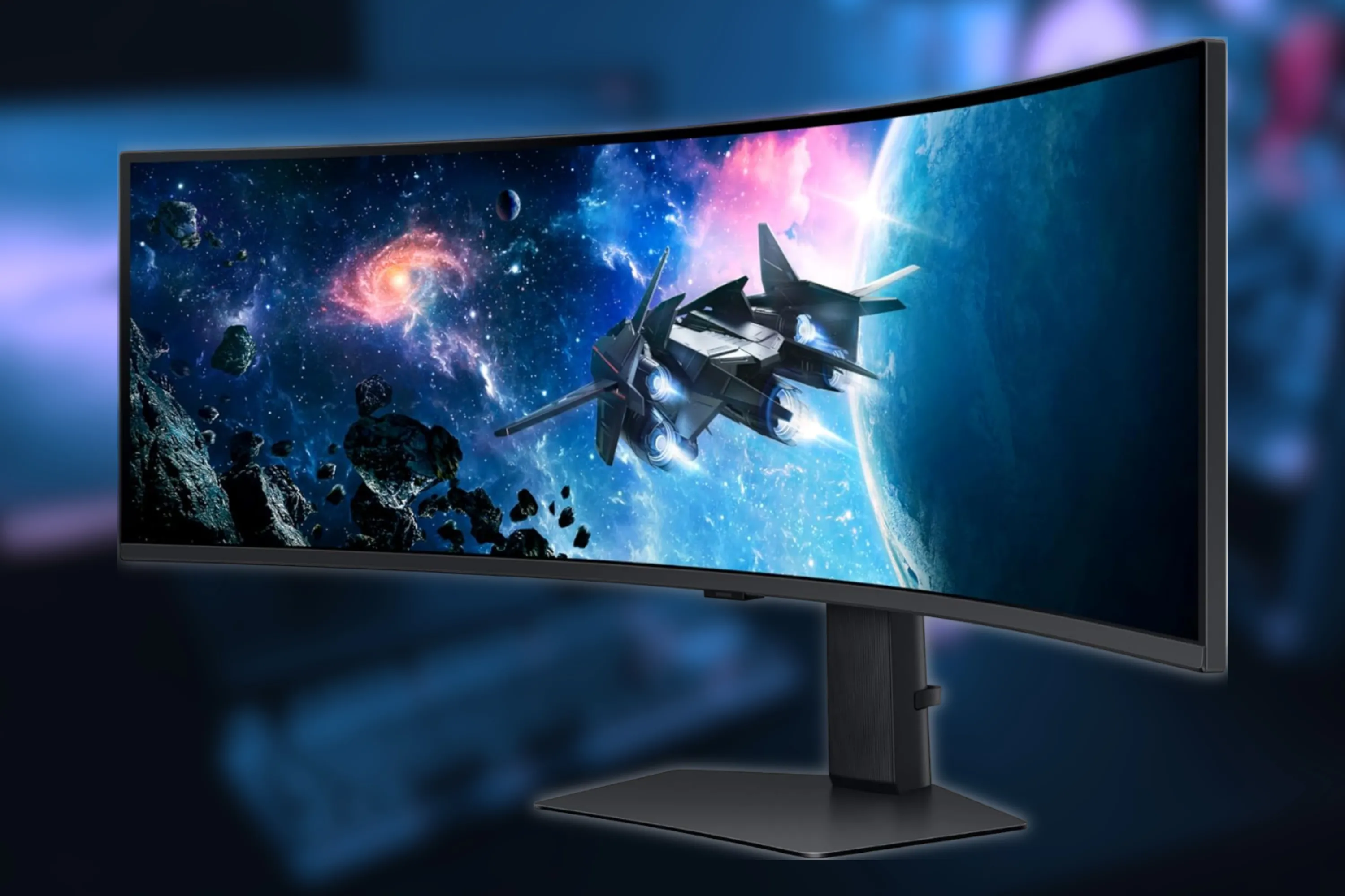 Màn hình chơi game Samsung Odyssey G95C ultrawide cong trên nền mờ