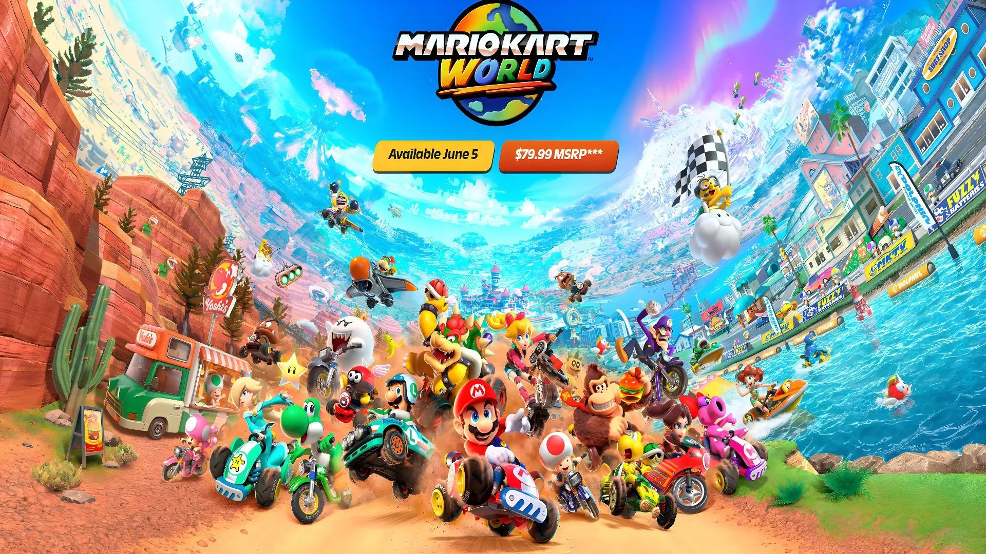 Màn hình game Mario Kart World hiển thị mức giá 80 USD trên Nintendo Switch 2