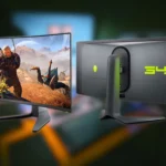 Màn hình gaming Alienware AW3423DWF đặt trên bàn làm việc