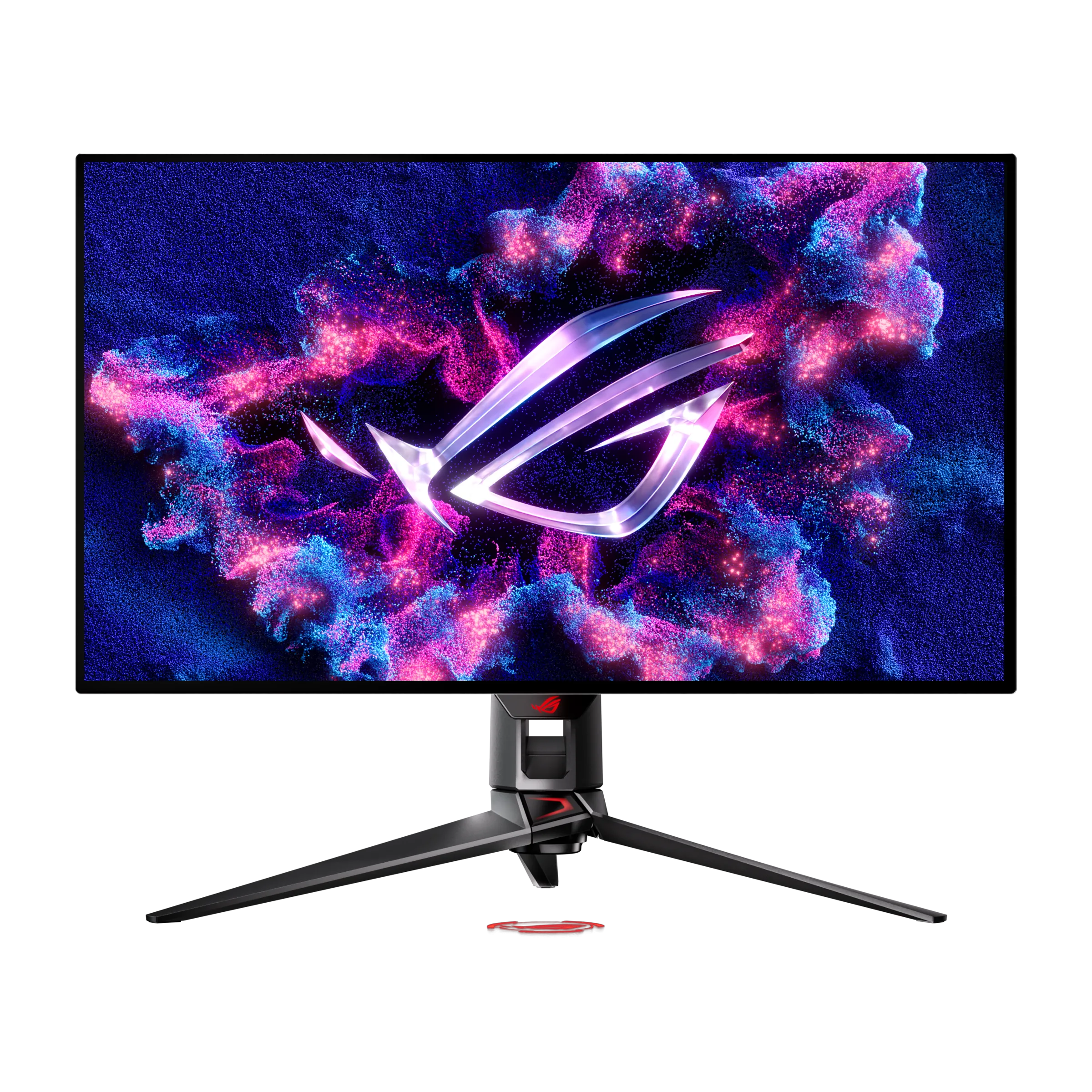 Màn hình gaming ASUS ROG Swift OLED PG32UCDP với công nghệ W-OLED, chân đế đặc trưng và nhiều cổng kết nối.